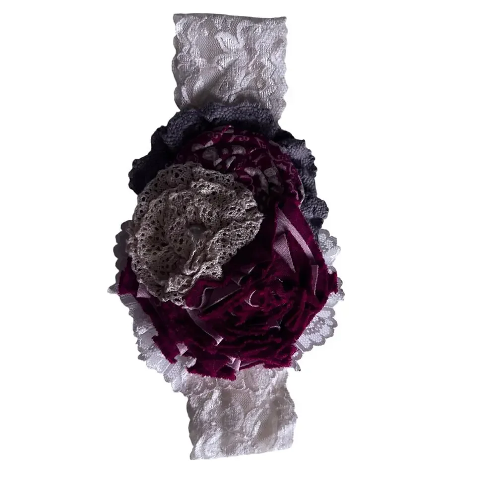 Persnickety Festive Lace Headband with Red Floral Christmas Detail